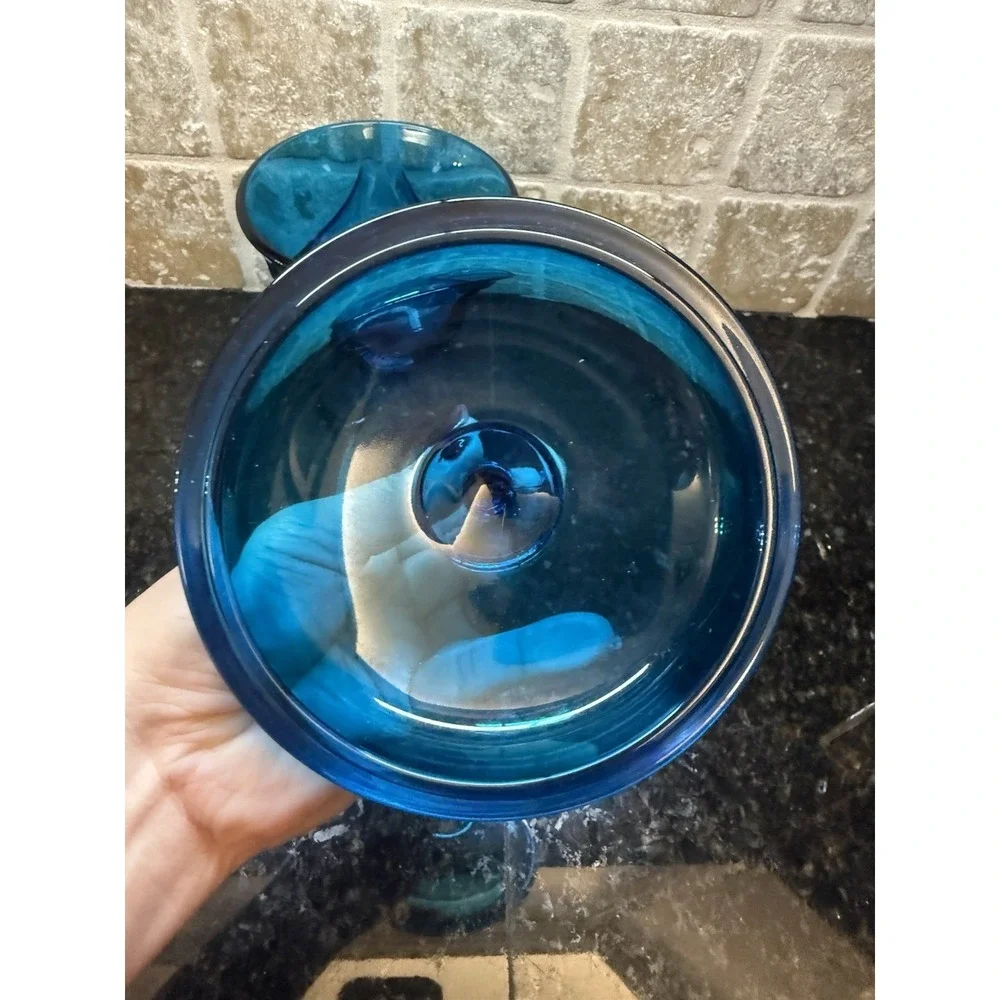 Viking Three Feet Foils BLUENIQUE Blue Covered Lidded Candy‎ Dish Compote
